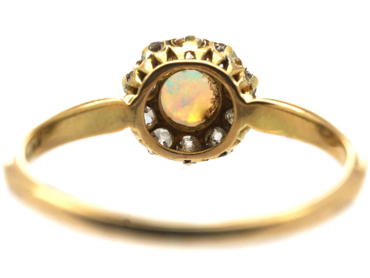 Edwardian 18ct Gold Opal & Diamond Cluster Ring