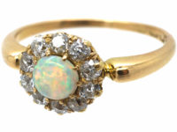 Edwardian 18ct Gold Opal & Diamond Cluster Ring