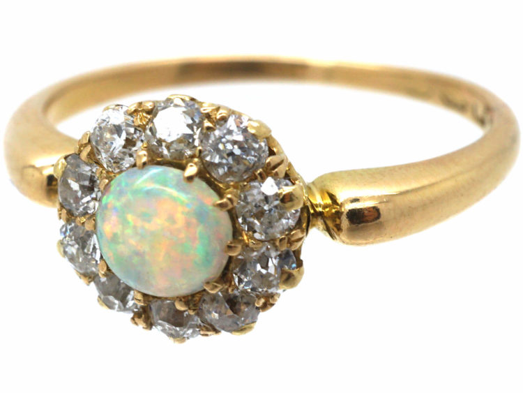 Edwardian 18ct Gold Opal & Diamond Cluster Ring