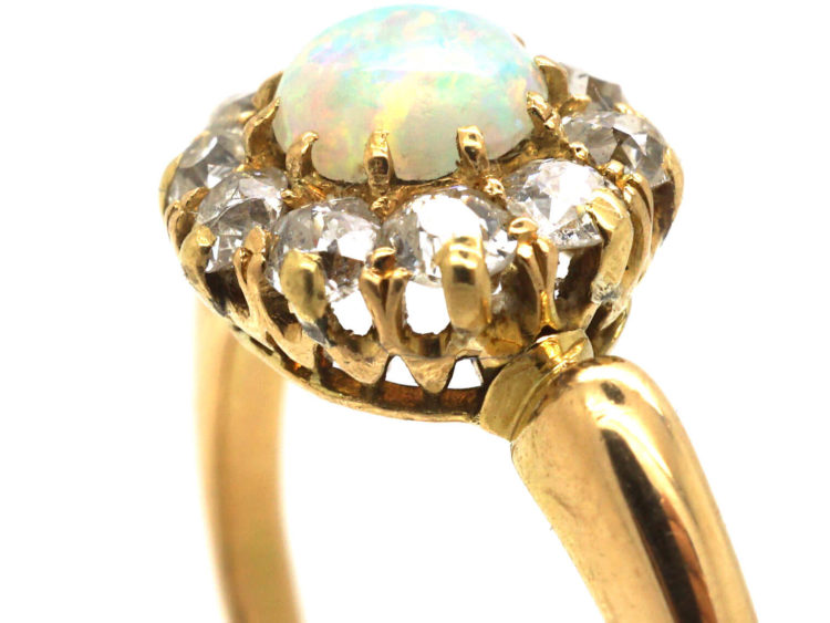 Edwardian 18ct Gold Opal & Diamond Cluster Ring
