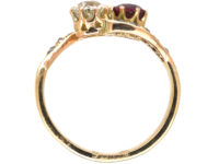 Edwardian 14ct Gold, Diamond & Ruby Crossover Ring