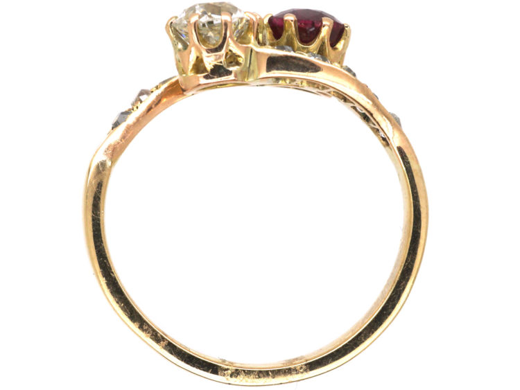 Edwardian 14ct Gold, Diamond & Ruby Crossover Ring