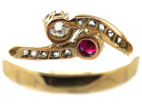 Edwardian 14ct Gold, Diamond & Ruby Crossover Ring