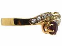 Edwardian 14ct Gold, Diamond & Ruby Crossover Ring