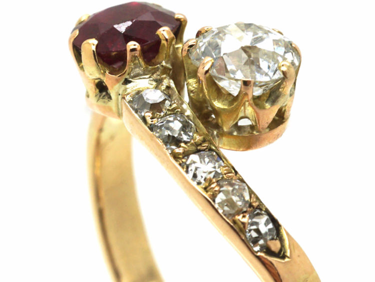 Edwardian 14ct Gold, Diamond & Ruby Crossover Ring