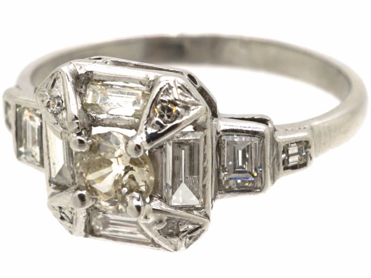 Art Deco Platinum Octagonal Shaped Diamond Ring