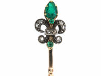 French 18ct Gold, Emerald & Rose Diamond Fleur de Lys Tie Pin
