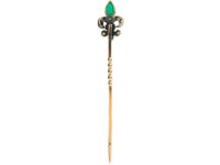 French 18ct Gold, Emerald & Rose Diamond Fleur de Lys Tie Pin