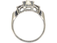 Art Deco Platinum Diamond Solitaire Ring with Step Cut Diamond Set Shoulders