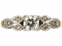 Art Deco 18ct Gold & Platinum, Diamond Solitaire Ring with Diamond Set Shoulders