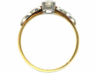 Art Deco 18ct Gold & Platinum, Diamond Solitaire Ring with Diamond Set Shoulders