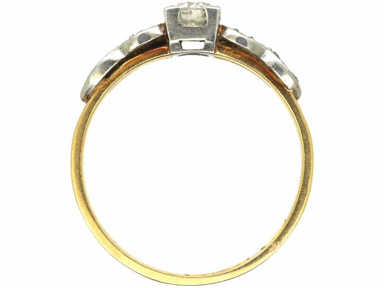 Art Deco 18ct Gold & Platinum, Diamond Solitaire Ring with Diamond Set Shoulders