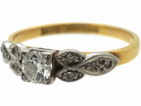 Art Deco 18ct Gold & Platinum, Diamond Solitaire Ring with Diamond Set Shoulders