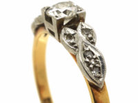 Art Deco 18ct Gold & Platinum, Diamond Solitaire Ring with Diamond Set Shoulders