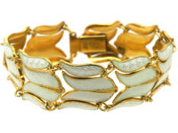 Retro Gilded Silver & White Enamel Tulip Bracelet by Asbjorn Burkelund