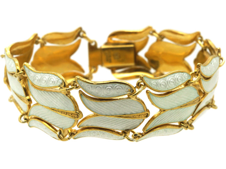 Retro Gilded Silver & White Enamel Tulip Bracelet by Asbjorn Burkelund