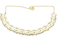 Retro Gilded Silver & White Enamel Tulip Design Necklace by Asbjorn Burkelund