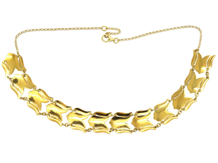 Retro Gilded Silver & White Enamel Tulip Design Necklace by Asbjorn Burkelund
