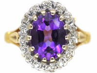 18ct Gold, Amethyst & Diamond Cluster Ring