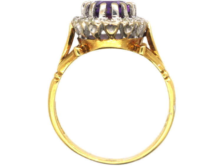 18ct Gold, Amethyst & Diamond Cluster Ring