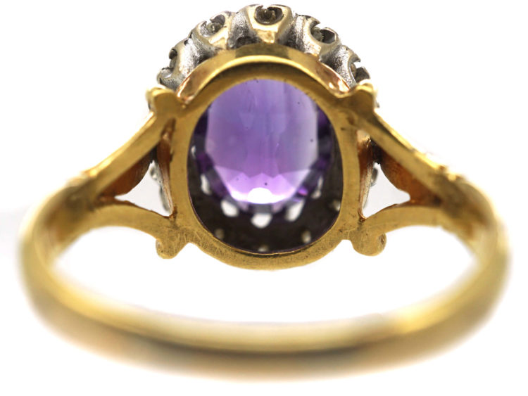 18ct Gold, Amethyst & Diamond Cluster Ring