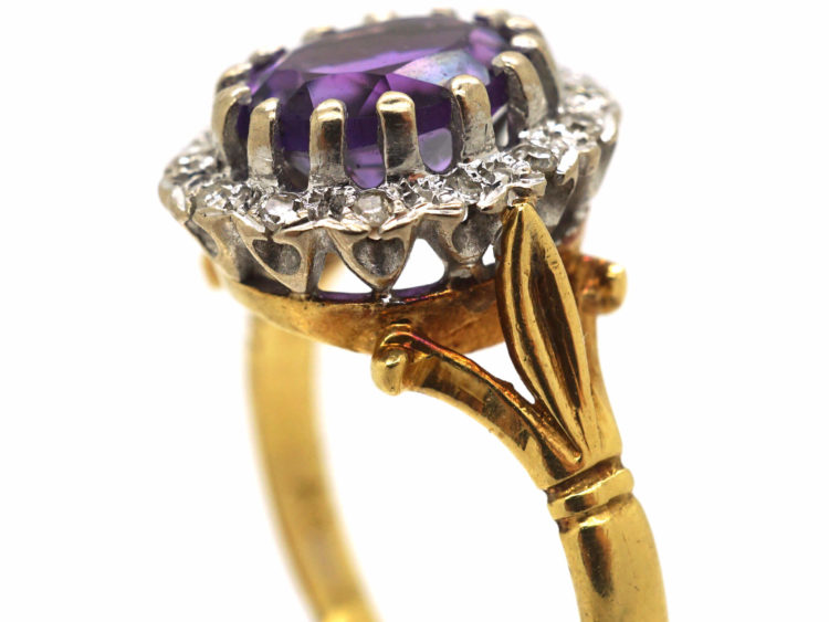 18ct Gold, Amethyst & Diamond Cluster Ring