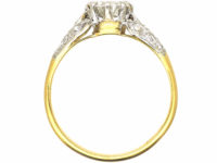 Art Deco 18ct Gold & Platinum, Diamond Solitaire Ring with Diamond Three Leaf Shoulders