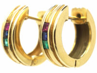 14ct Gold Hoop Earrings set with Rubies, Emeralds & Sapphires