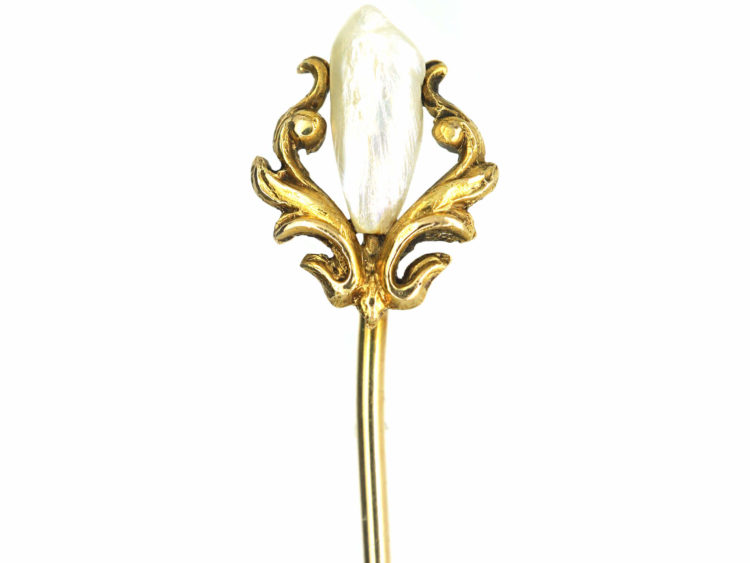 Art Nouveau 14ct Gold & Mississippi Pearl Tie Pin