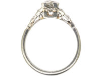 Art Deco Platinum & Diamond Solitaire Ring with Step Cut Diamond Shoulders