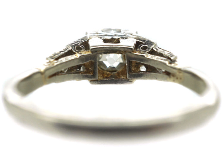 Art Deco Platinum & Diamond Solitaire Ring with Step Cut Diamond Shoulders