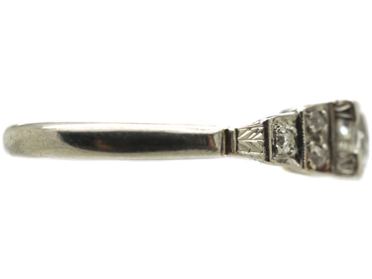 Art Deco Platinum & Diamond Solitaire Ring with Step Cut Diamond Shoulders