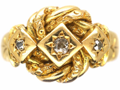 Edwardian 18ct Gold Knot Ring set with Three Diamonds