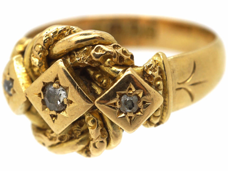 Edwardian 18ct Gold Knot Ring set with Three Diamonds