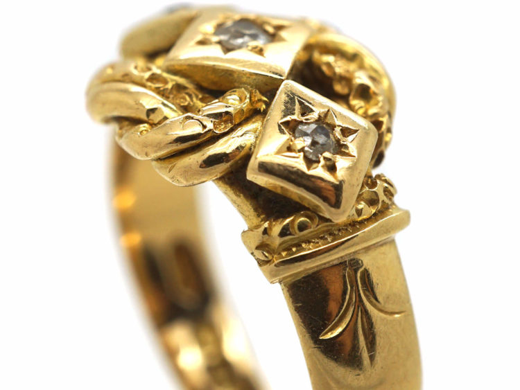 Edwardian 18ct Gold Knot Ring set with Three Diamonds