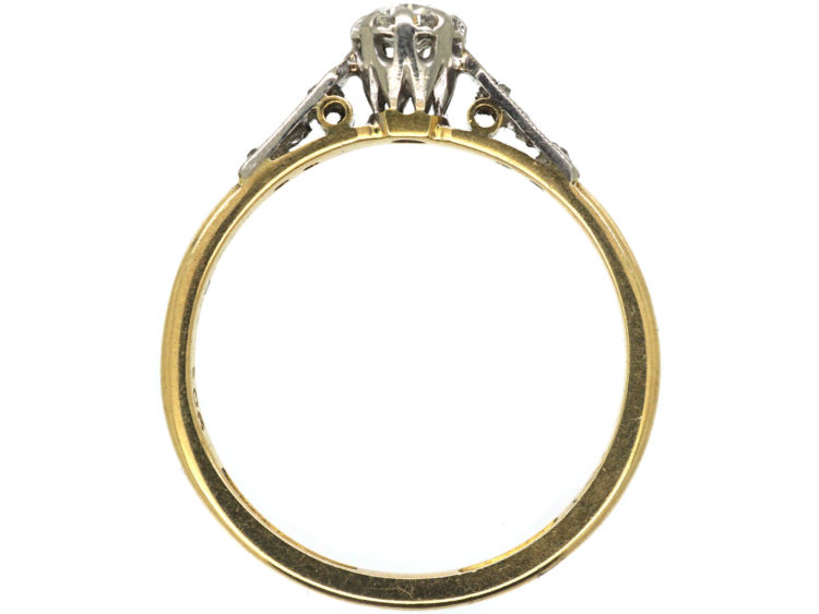 18ct Gold & Platinum, Diamond Solitaire Ring with Diamond Set Shoulders