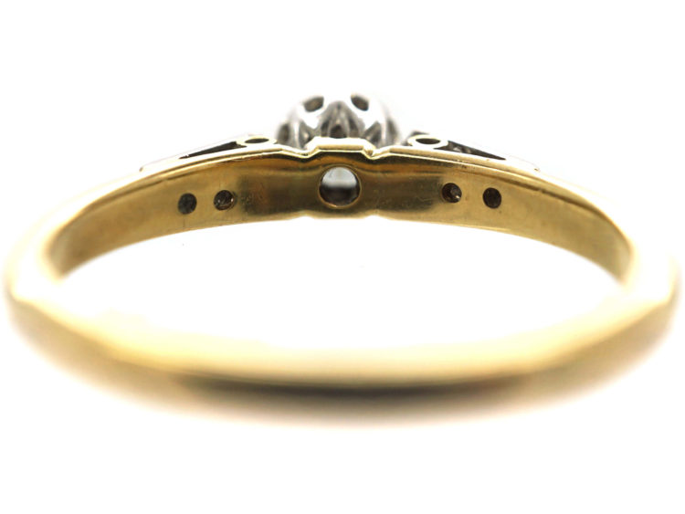 18ct Gold & Platinum, Diamond Solitaire Ring with Diamond Set Shoulders