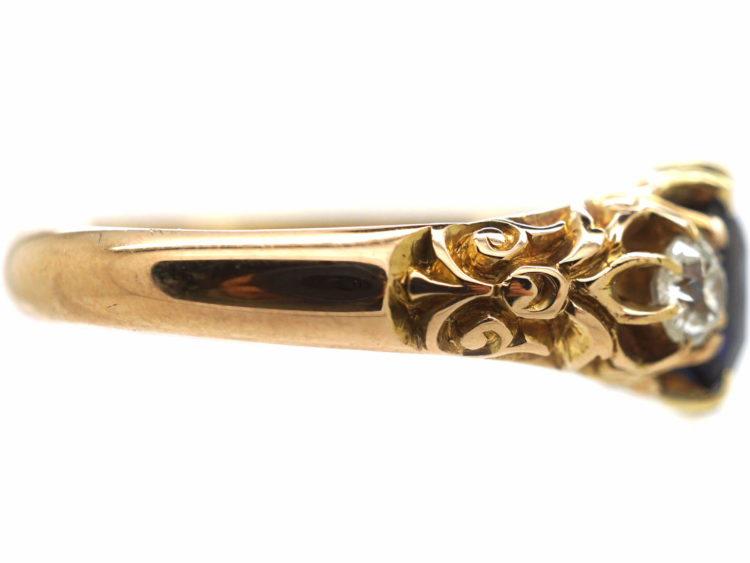Edwardian 18ct Gold, Sapphire & Diamond Three Stone Ring