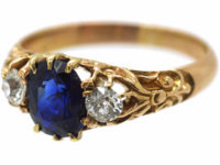Edwardian 18ct Gold, Sapphire & Diamond Three Stone Ring