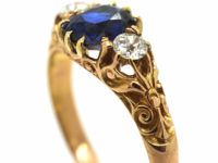 Edwardian 18ct Gold, Sapphire & Diamond Three Stone Ring