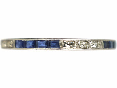 Art Deco Narrow Platinum, Sapphire & Diamond Eternity Ring