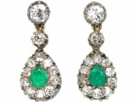 Edwardian Diamond & Emerald Drop Earrings