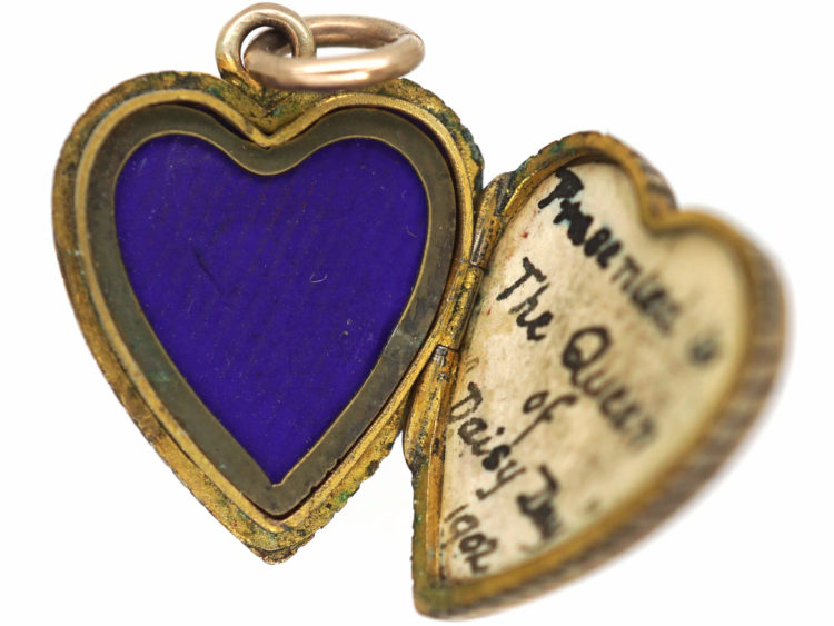 Edwardian 9ct Gold Heart Shaped Locket with Flower & Shield Engraving