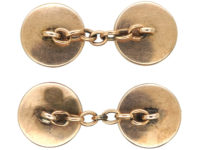 Edwardian 15ct Gold Round Mother of Pearl, White Enamel & Ruby Cufflinks