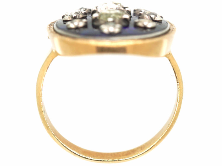 Georgian 9ct Gold Rose Diamond & Blue Glass Firmament Ring