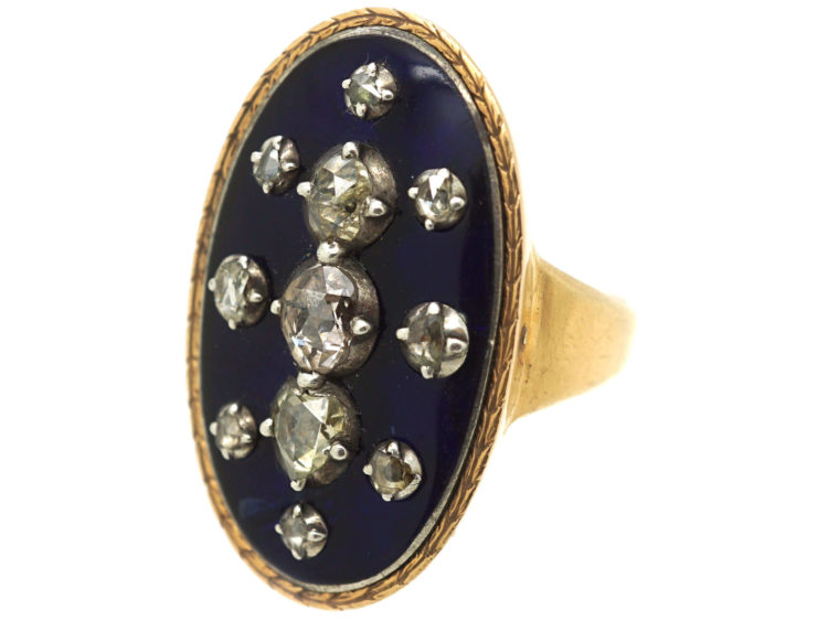 Georgian 9ct Gold Rose Diamond & Blue Glass Firmament Ring