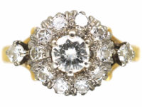 Edwardian 18ct Gold & Platinum Diamond Cluster Ring with Diamond Set Shoulders