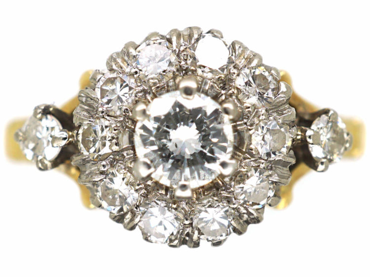 Edwardian 18ct Gold & Platinum Diamond Cluster Ring with Diamond Set Shoulders