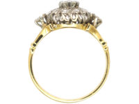 Edwardian 18ct Gold & Platinum Diamond Cluster Ring with Diamond Set Shoulders