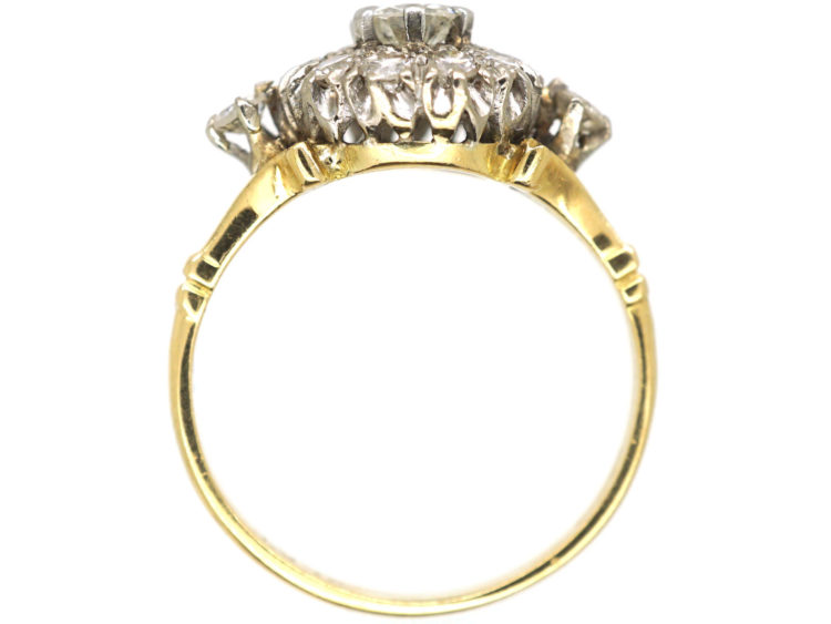 Edwardian 18ct Gold & Platinum Diamond Cluster Ring with Diamond Set Shoulders